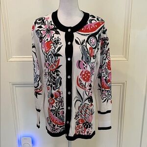 Bob Mackie Vibrant Floral Cardigan - Black, White, Red, Pink